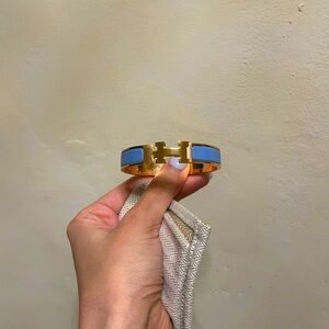 Hermes enamel narrow Clic Clac H bracelet blue